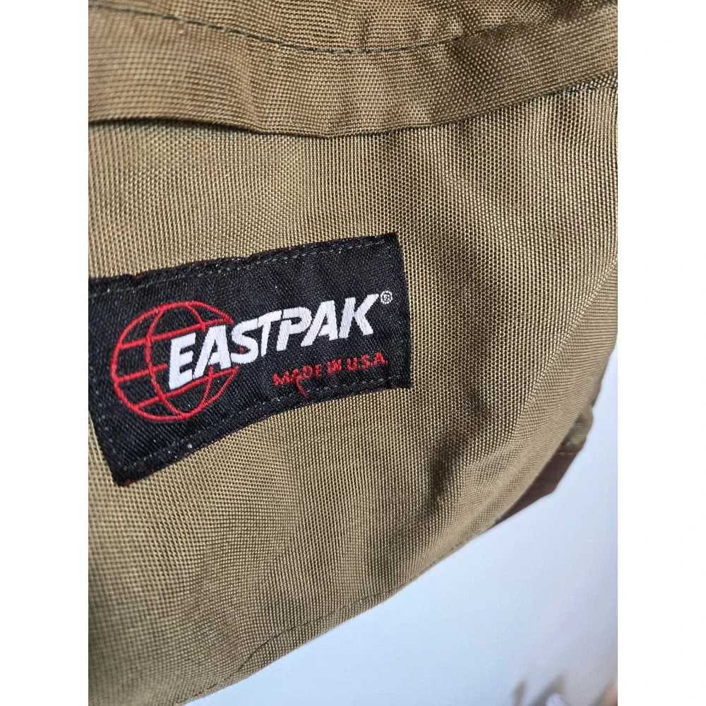 Vintage 90s Eastpak Backpack Tan Made in USA Suede Bottom Bookbag 1 Owner